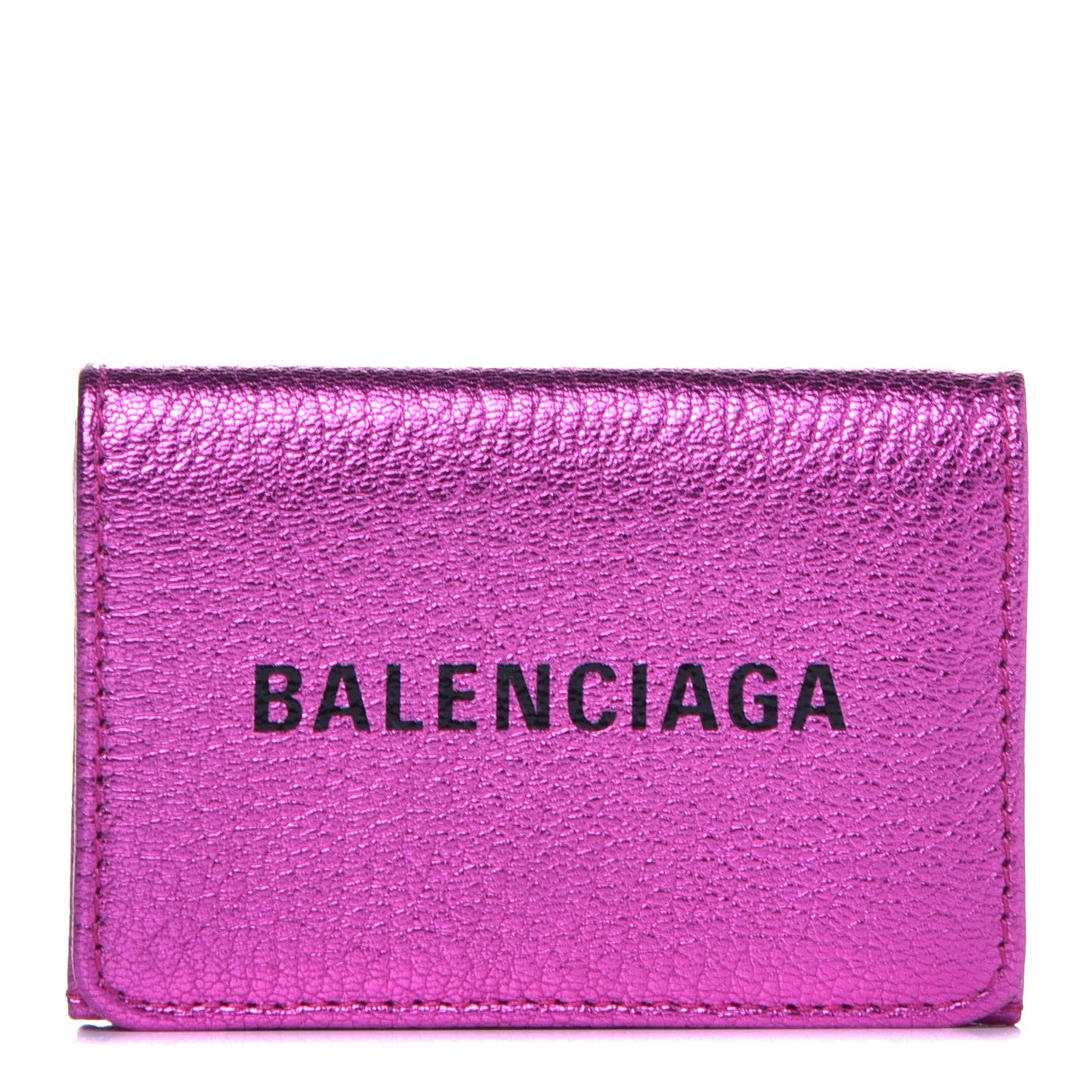 Metallic Goatskin Logo Mini Everyday Wallet Rose Fuchsia Black