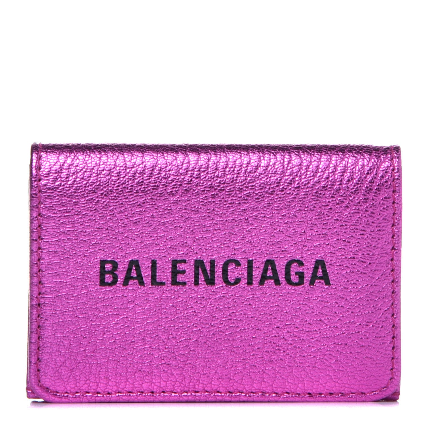 Balenciaga Metallic Goatskin Logo Mini Everyday Wallet Rose Fuchsia Black 1 of 8