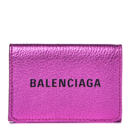 Balenciaga Metallic Goatskin Logo Mini Everyday Wallet Rose Fuchsia Black 1 of 8