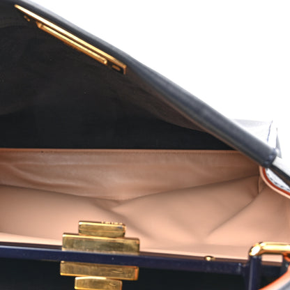 Fendi Vitello Seta Burro Medium Peekaboo Iconic Satchel Blue Notte Plaster 6 of 16