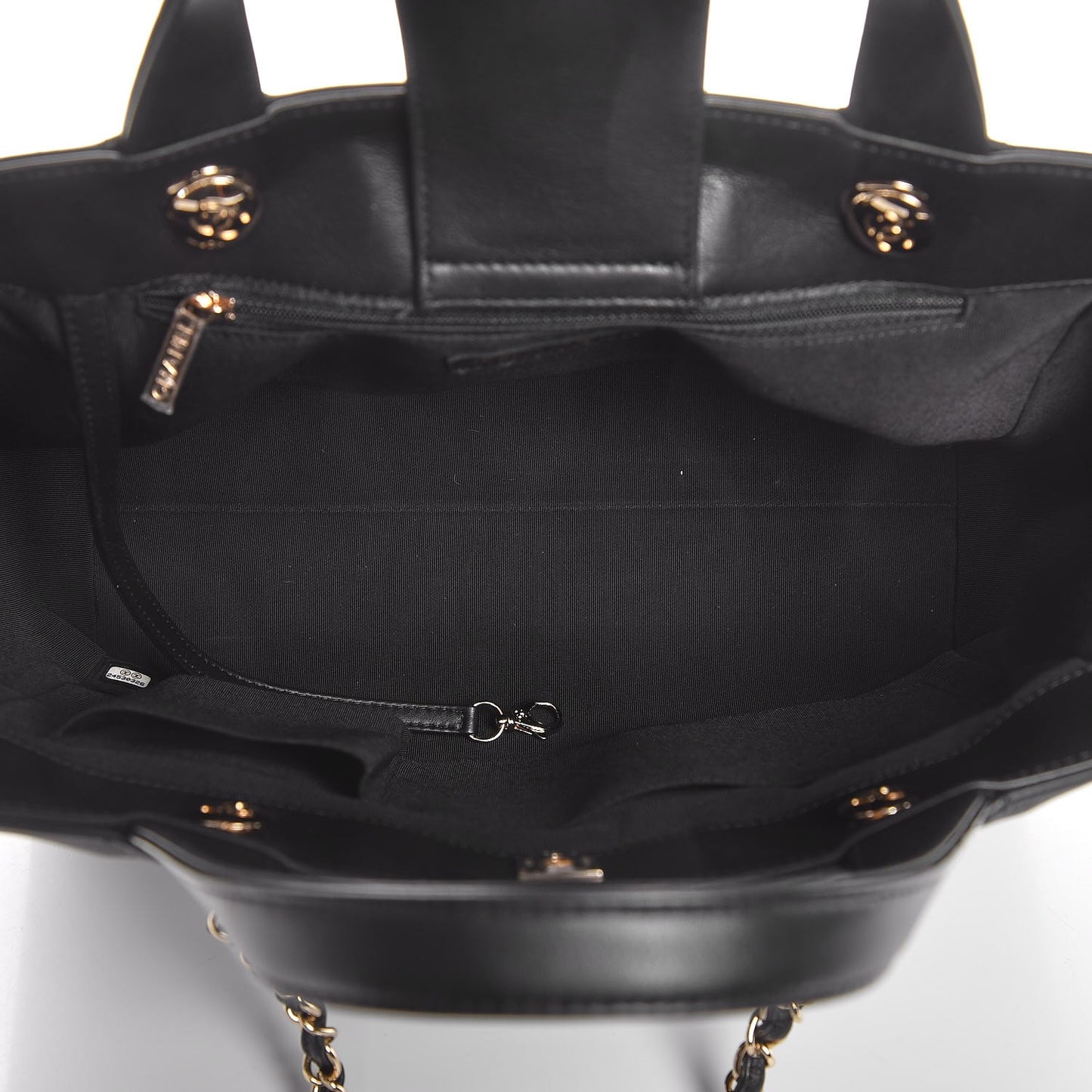 Calfskin Chevron Quilted Large Shopping Tote Black