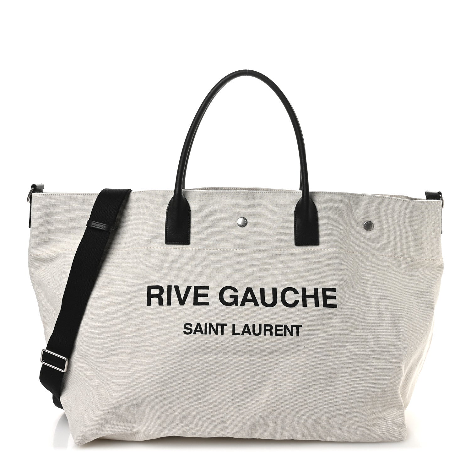 Saint Laurent Linen Calfskin Rive Gauche Maxi Tote Grege et Noir 1 of 9