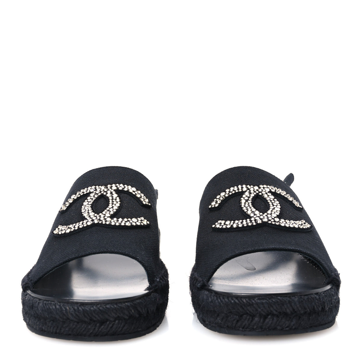 Chanel Canvas Strass CC Espadrille Slingback Sandals 38 Black 3 of 9