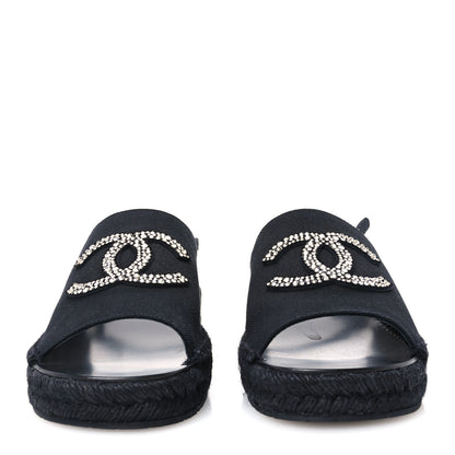 Chanel Canvas Strass CC Espadrille Slingback Sandals 38 Black 3 of 9