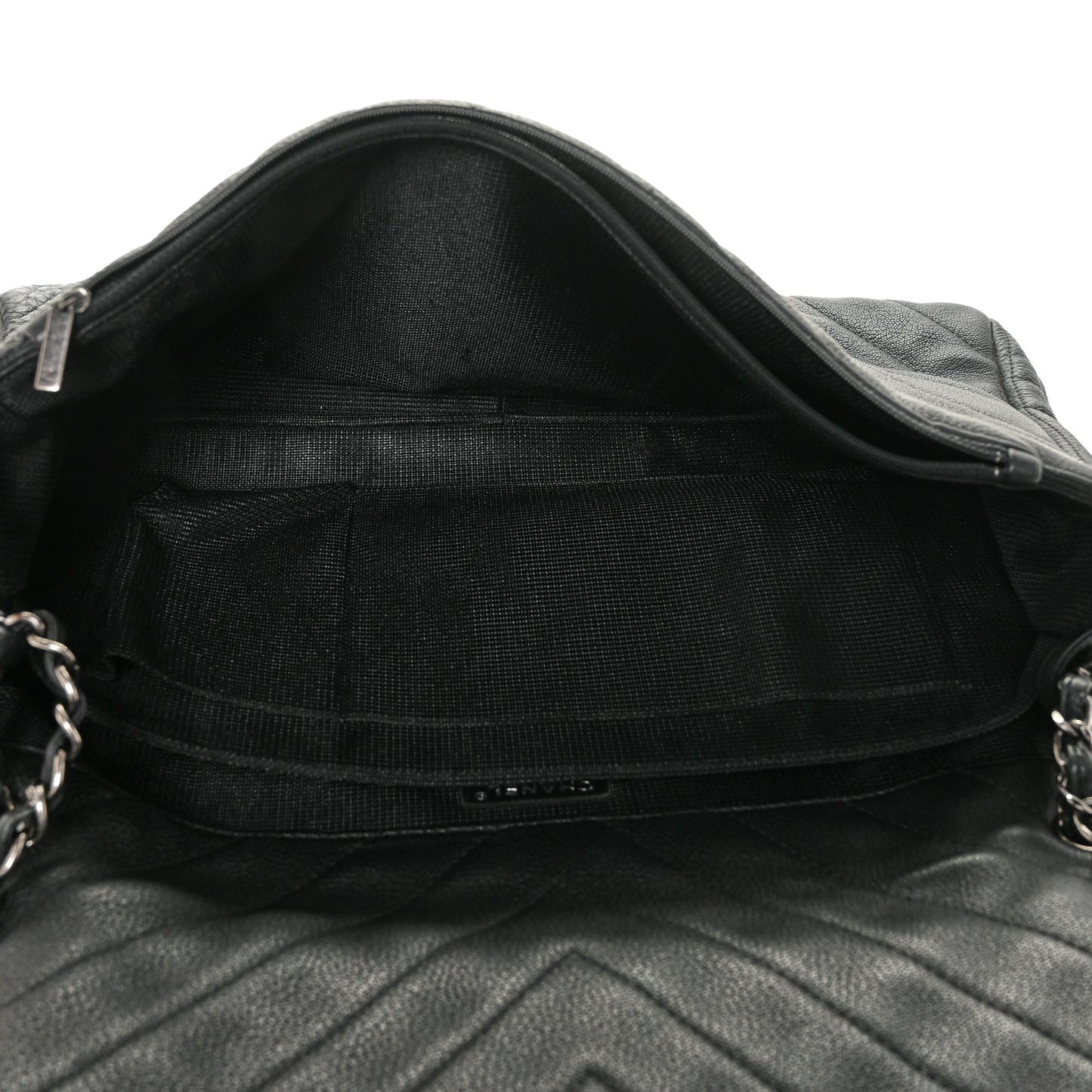 Calfskin Chevron Quilted XXL Travel Flap Bag Black