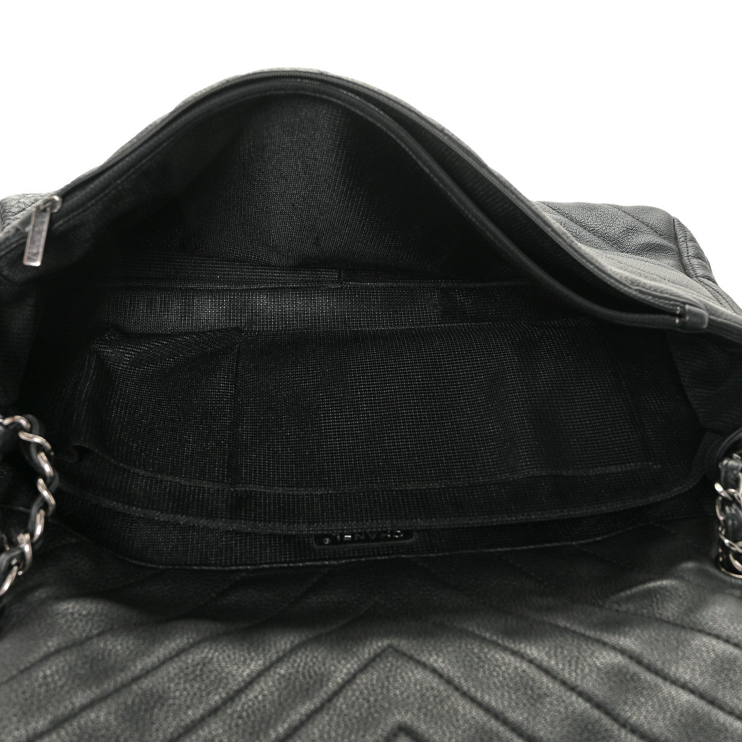 Chanel Calfskin Chevron Quilted XXL Travel Flap Bag Black 4 of 9