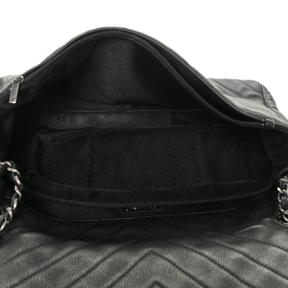 Chanel Calfskin Chevron Quilted XXL Travel Flap Bag Black 4 of 9