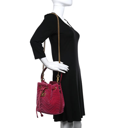 Gucci Velvet Matelasse GG Marmont Bucket Bag Light Raspberry Rose 2 of 9