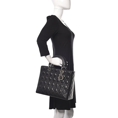Christian Dior Lambskin Cannage Large Lady Dior Black 2 of 13