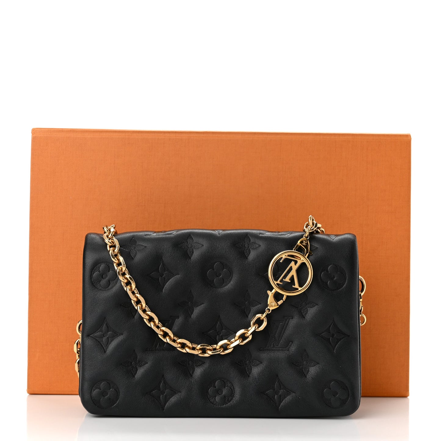 Lambskin Embossed Monogram Pochette Coussin Black