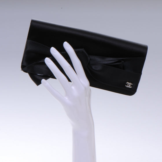 Satin Bow Clutch Black