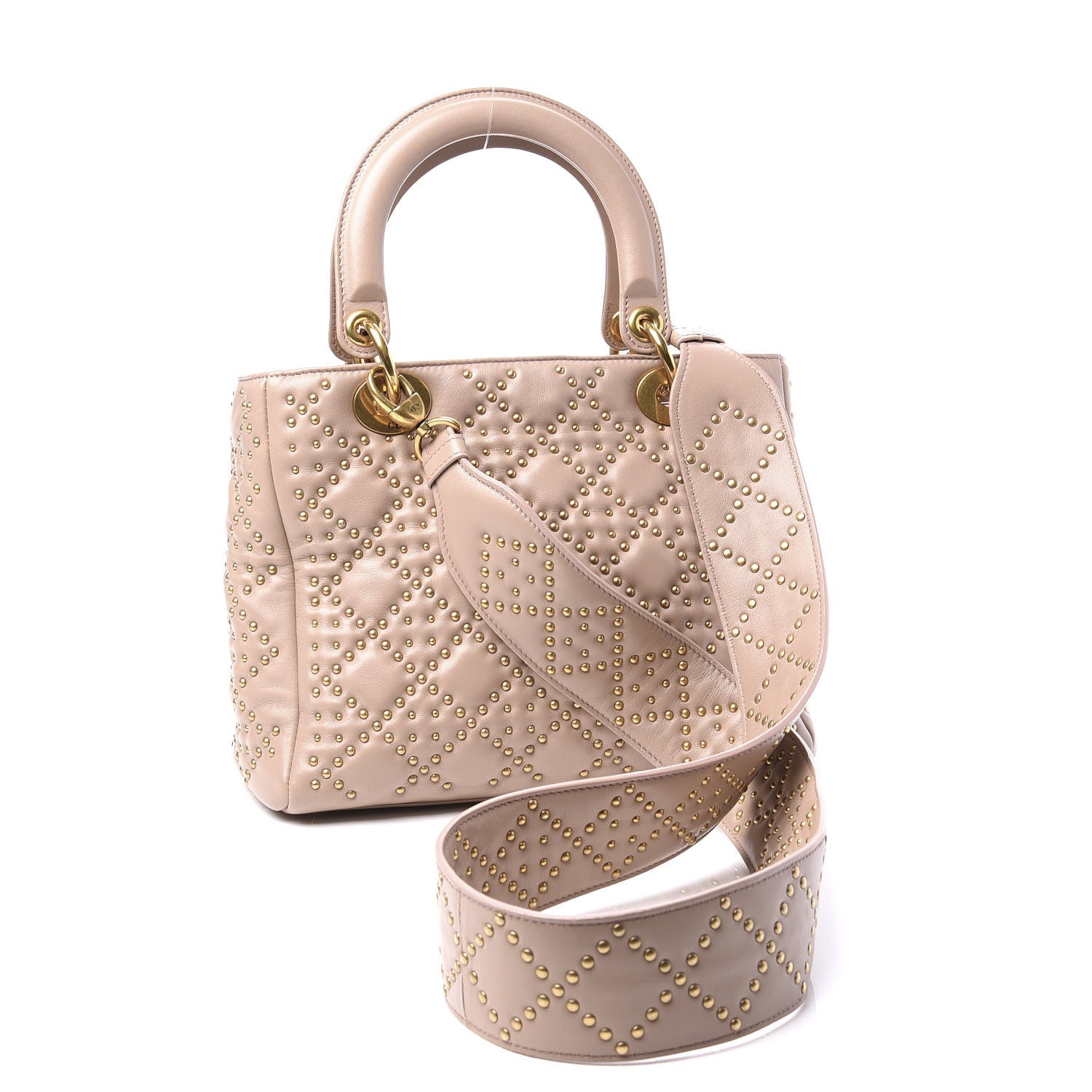 Christian Dior Calfskin Cannage Studded Medium Supple Lady Dior Metallic Beige 2 of 10