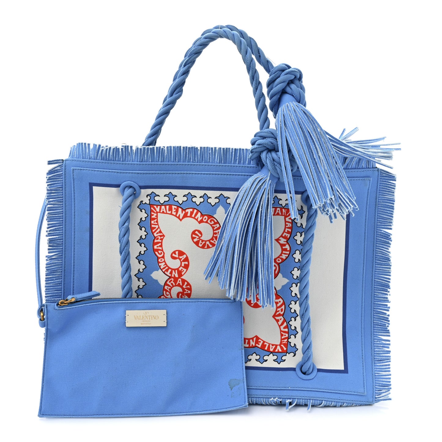 Ibiza Canvas Rope Fringe Miami Medium Tote Blue