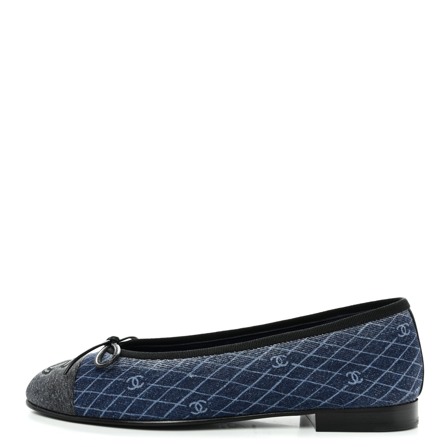 Chanel Denim Printed Quilt CC Cap Toe Ballerina Flats 35.5 Navy Blue Dark Grey 1 of 10