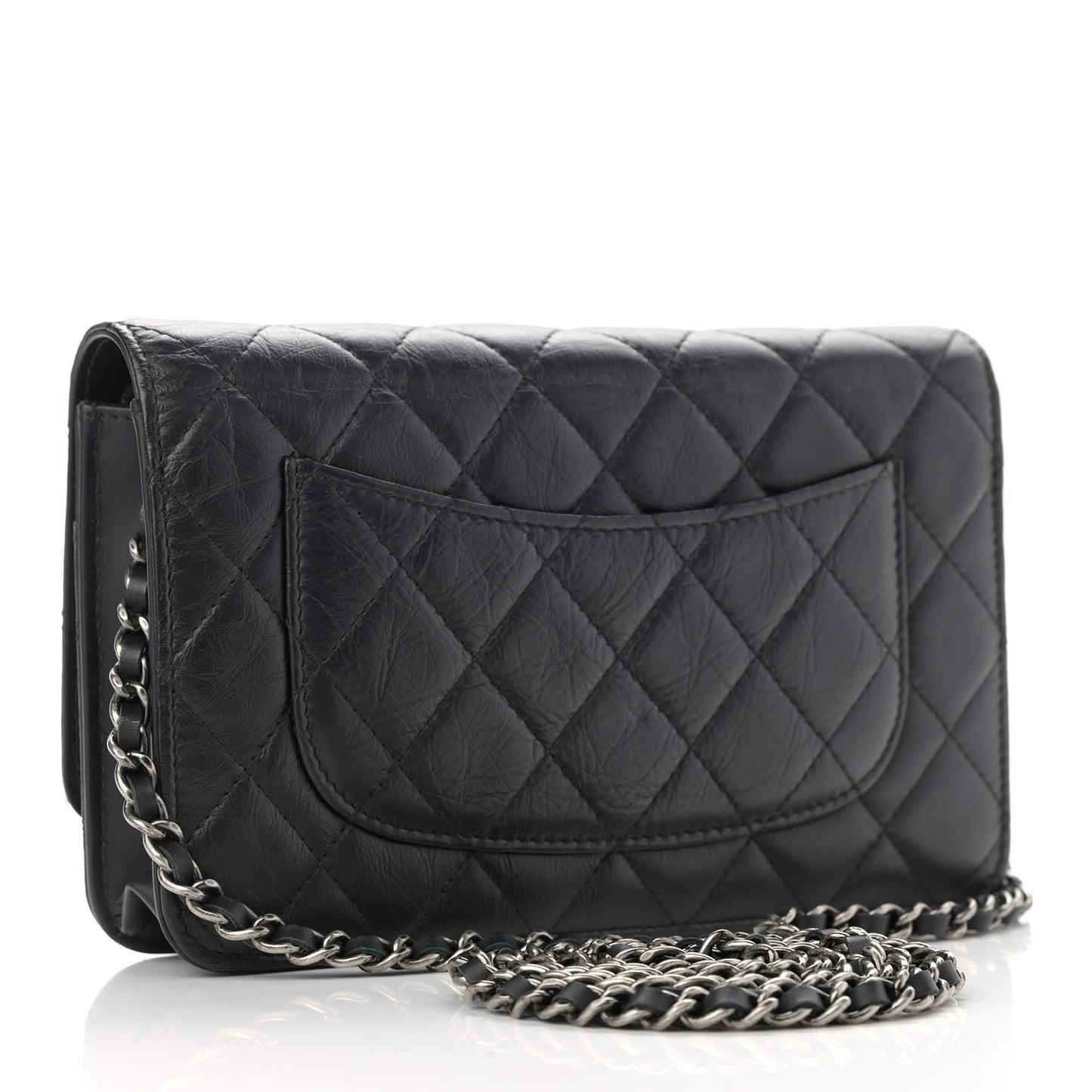 Aged Calfskin Quilted Lucky Charms 2.55 Reissue Wallet On Chain WOC Black