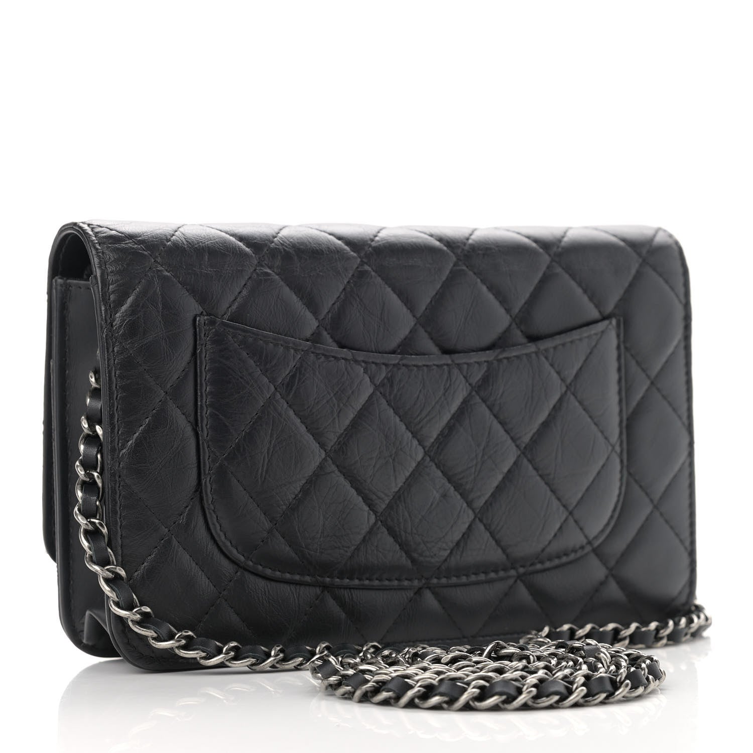 Chanel Aged Calfskin Quilted Lucky Charms 2.55 Reissue Wallet On Chain WOC Black 2 of 11