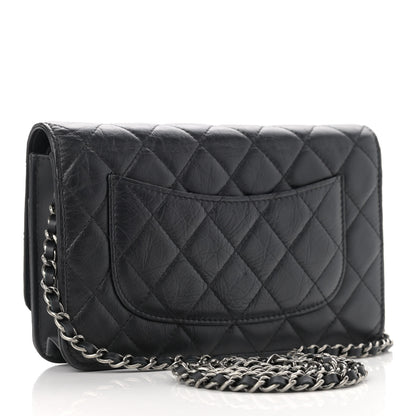 Chanel Aged Calfskin Quilted Lucky Charms 2.55 Reissue Wallet On Chain WOC Black 2 of 11