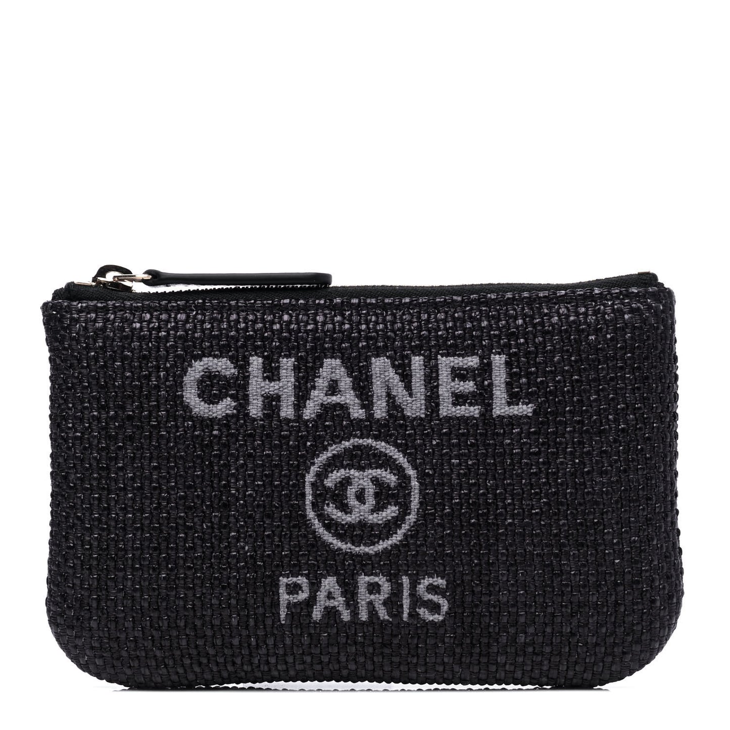 Woven Straw Raffia Deauville Cosmetic Pouch Black