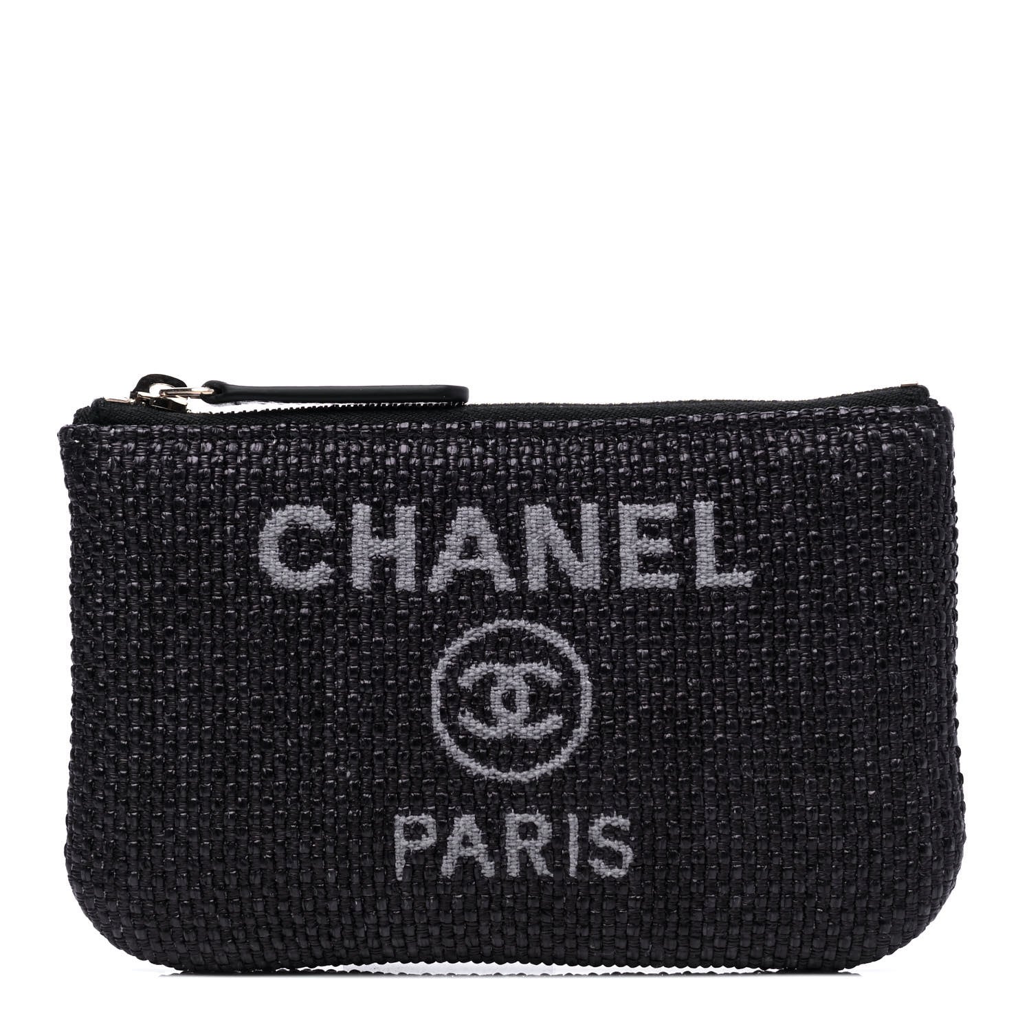 Chanel Woven Straw Raffia Deauville Cosmetic Pouch Black 1 of 4