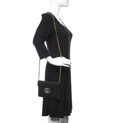 Gucci Calfskin Matelasse Mini Pearly GG Marmont Chain Wallet Black 2 of 9