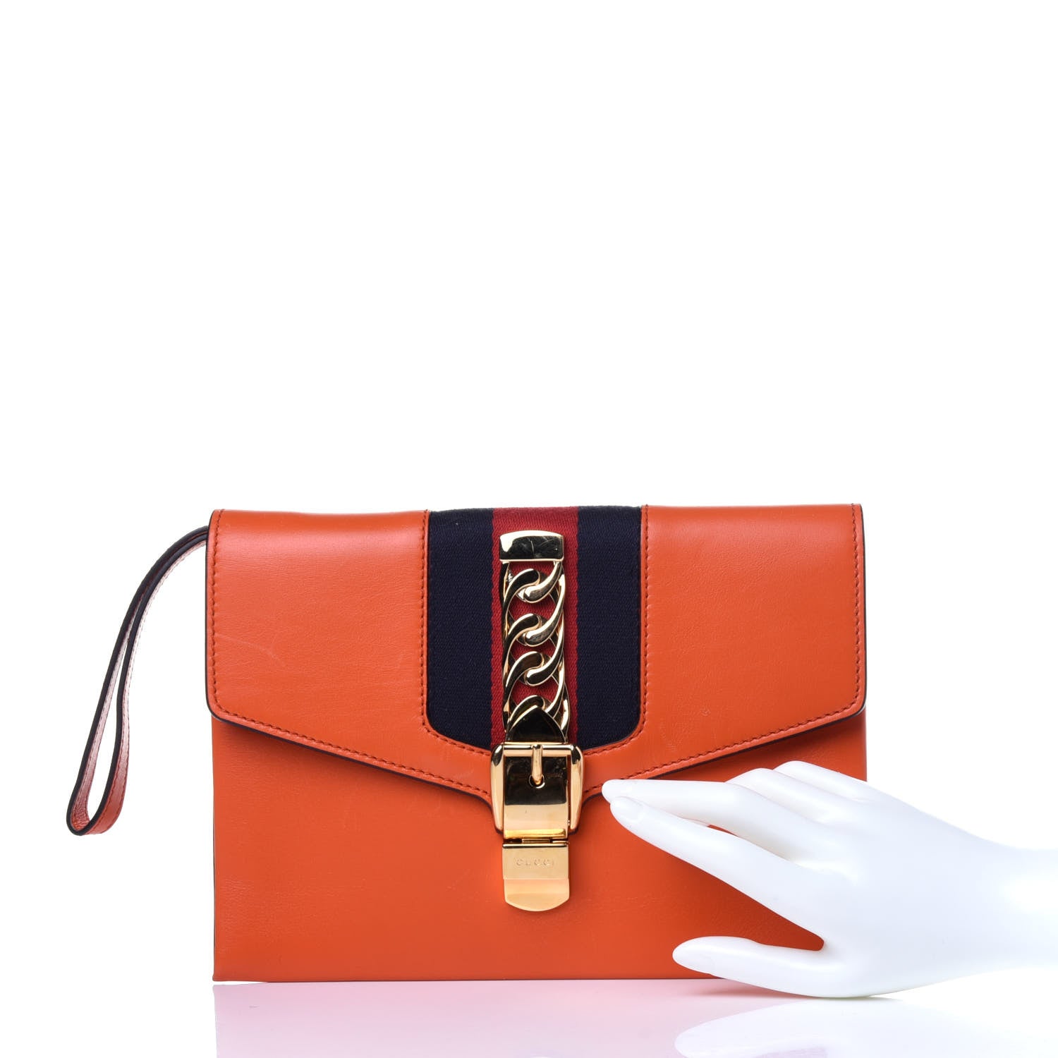 Gucci Calfskin Small Sylvie Wristlet Clutch Orange 2 of 12