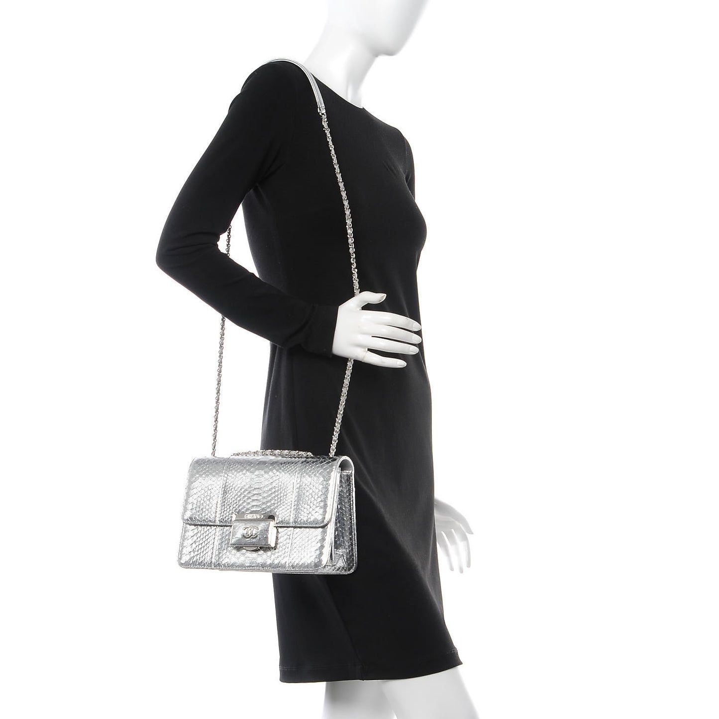 Metallic Python Beauty Lock Flap Silver