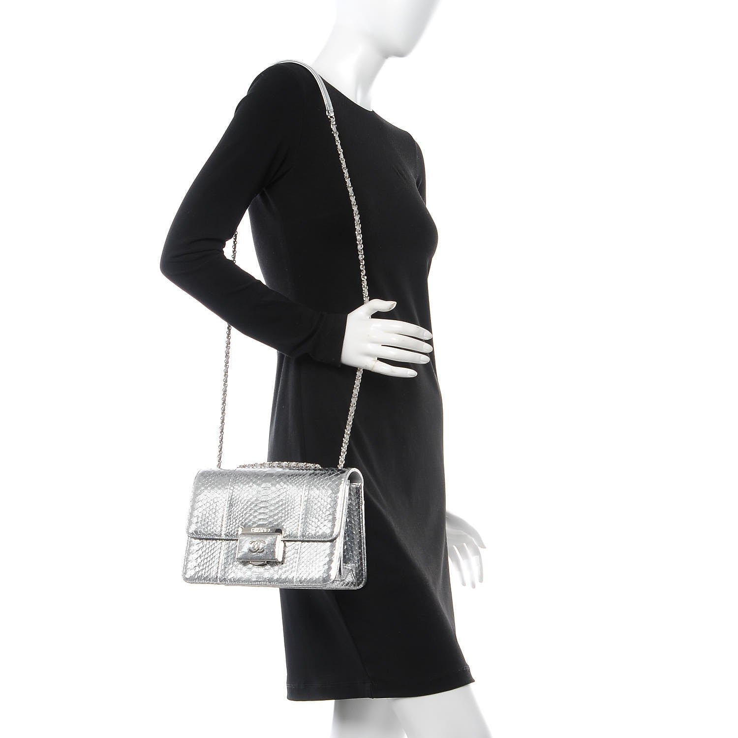 Chanel Metallic Python Beauty Lock Flap Silver 2 of 7
