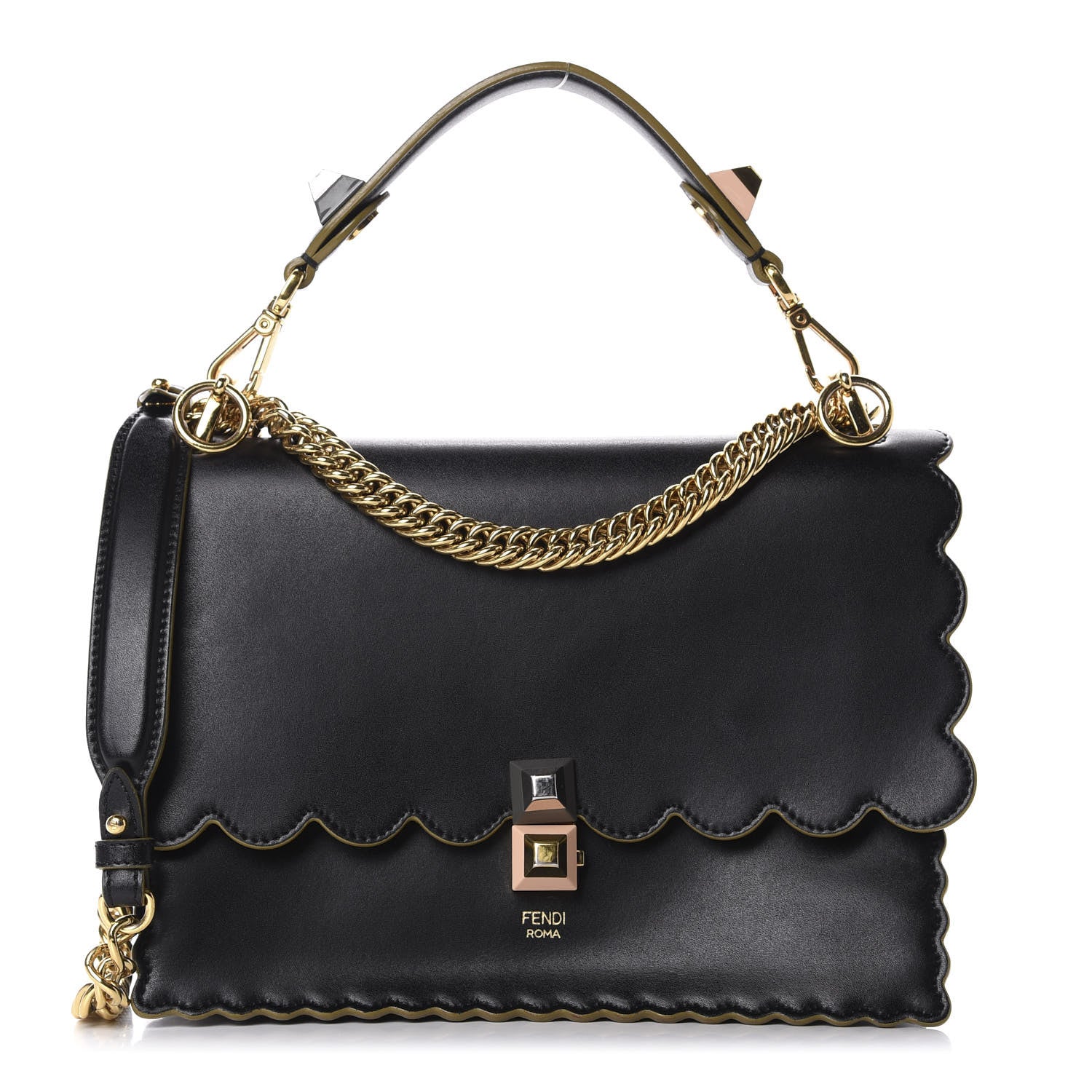 Fendi Vitello Liberty Scalloped Studded Kan I Shoulder Bag Black 1 of 20