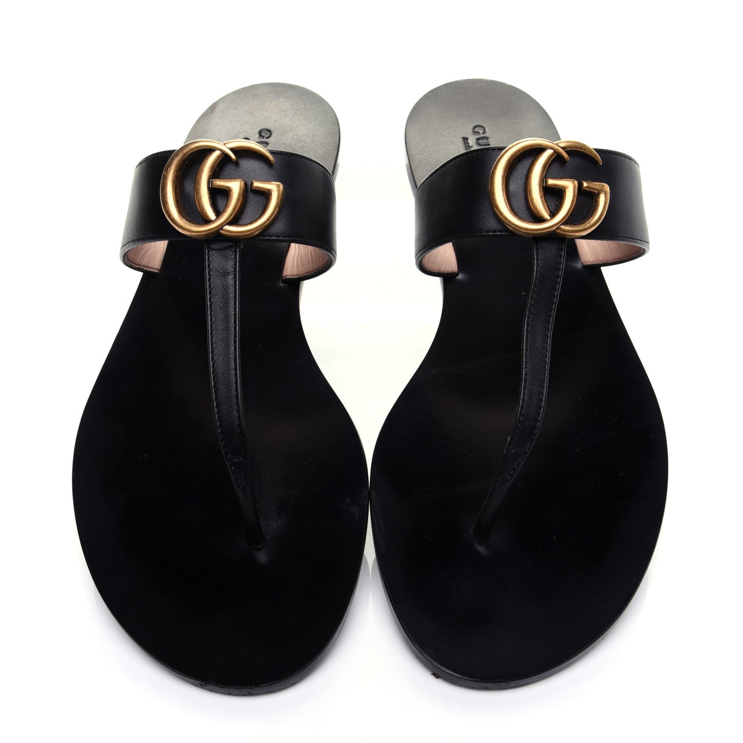 Calfskin GG Marmont Thong Sandals 40 Black