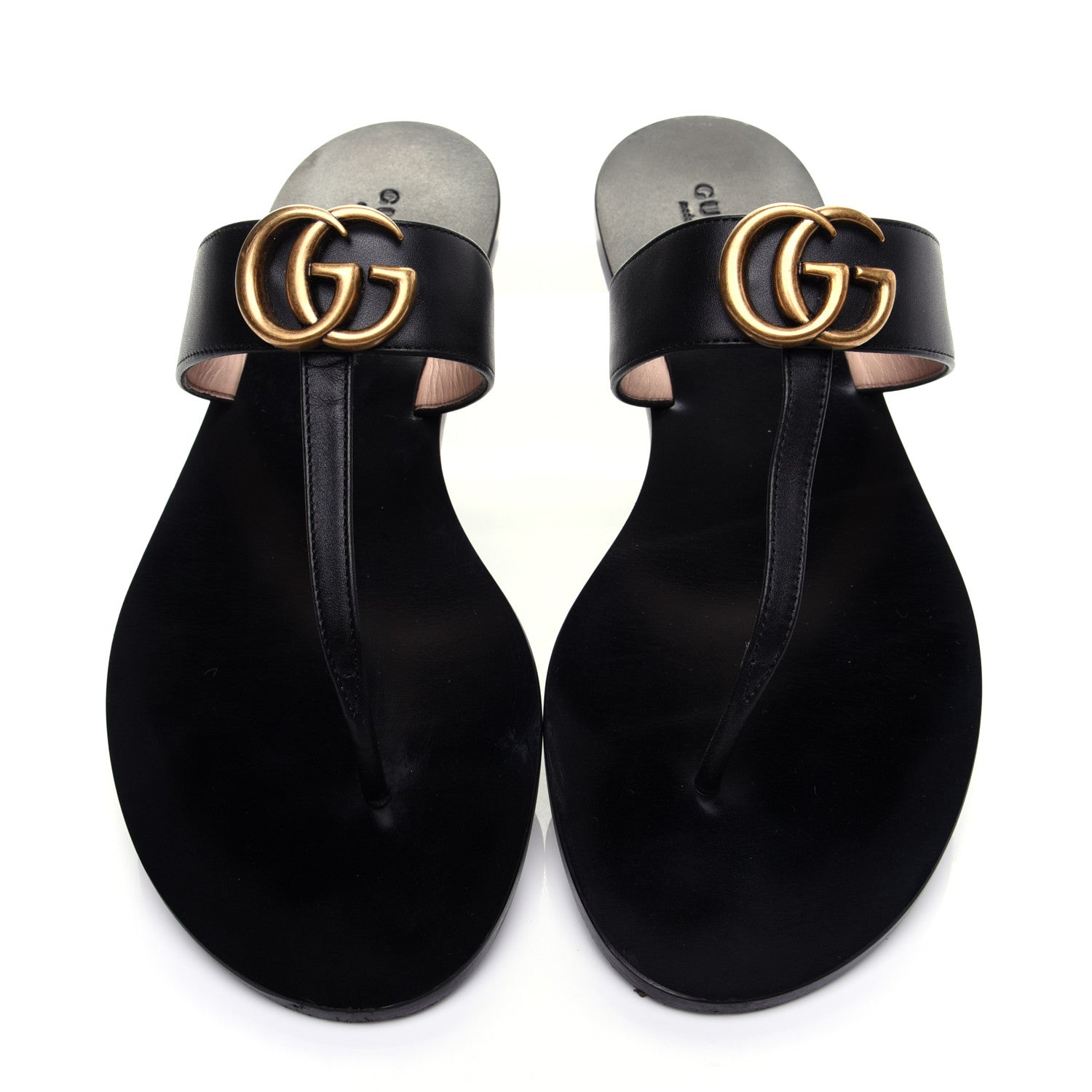 Gucci Calfskin GG Marmont Thong Sandals 40 Black 7 of 12