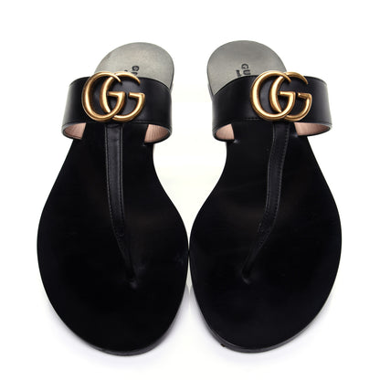 Gucci Calfskin GG Marmont Thong Sandals 40 Black 7 of 12