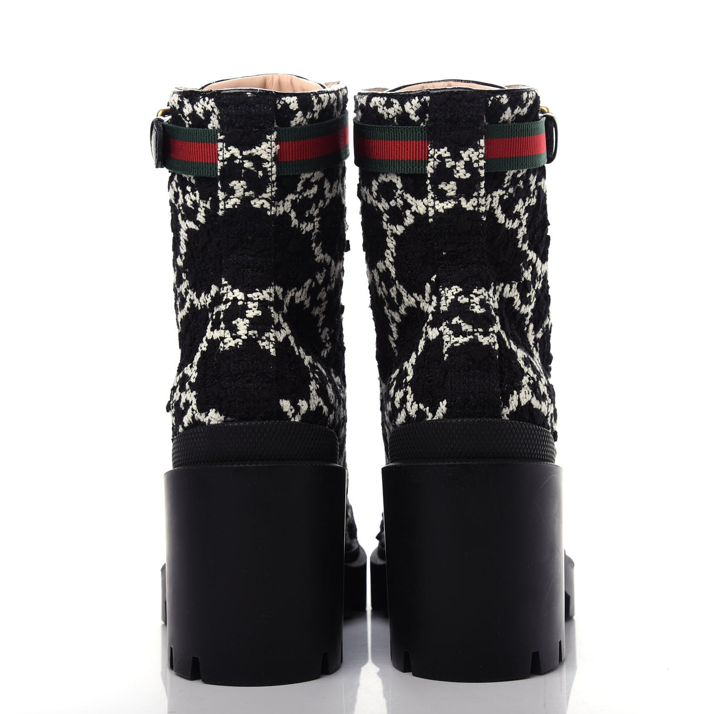 Tweed GG Monogram Lace Up Combat Ankle Boots 39 Black