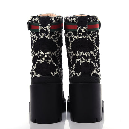 Gucci Tweed GG Monogram Lace Up Combat Ankle Boots 39 Black 7 of 11