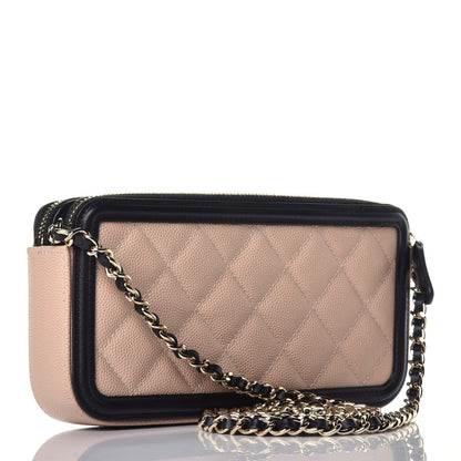 Chanel Caviar Quilted CC Filigree Clutch With Chain Beige Black 3 of 10