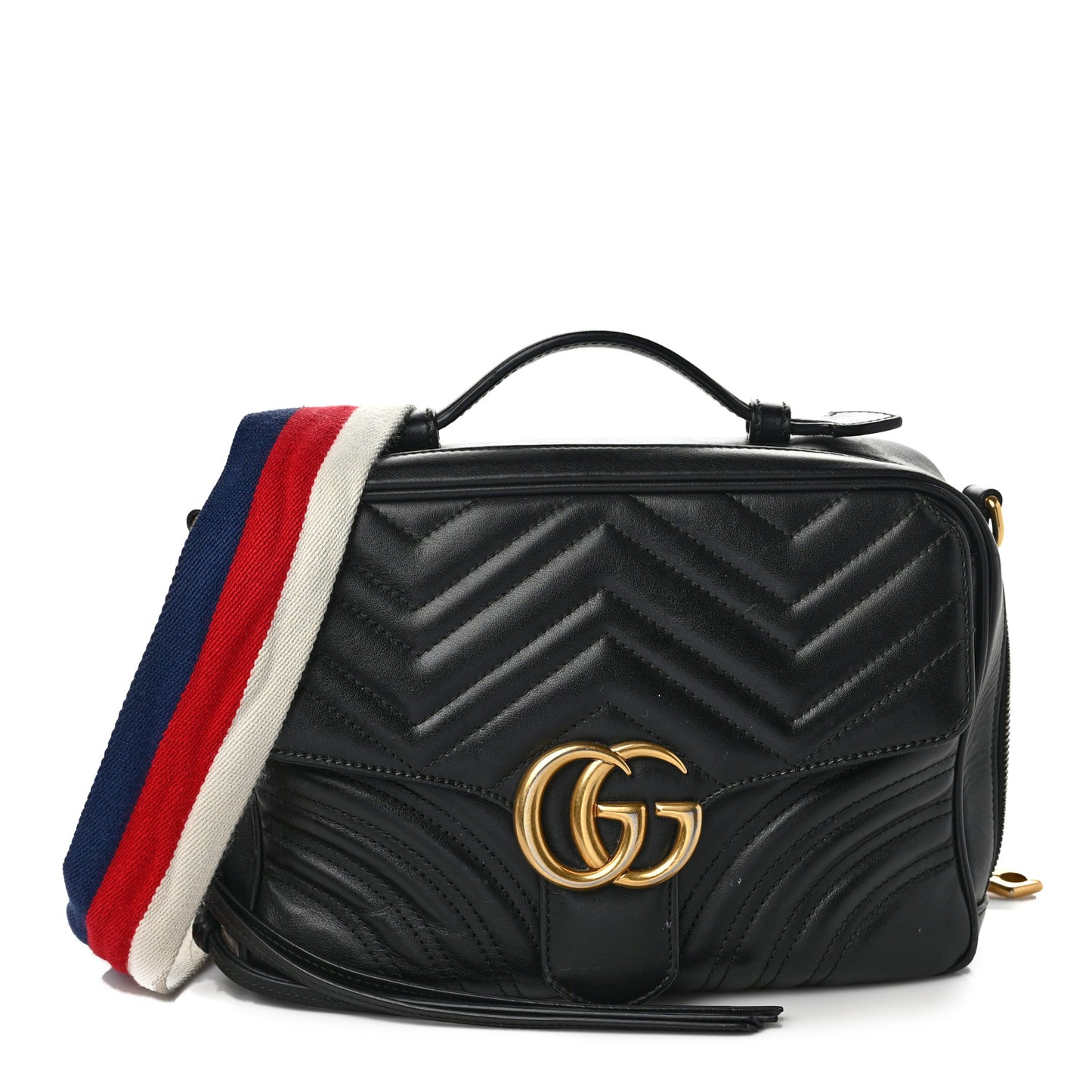 Calfskin Matelasse Sylvie Web Small GG Marmont Top Handle Shoulder Bag Black