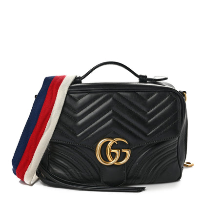Gucci Calfskin Matelasse Sylvie Web Small GG Marmont Top Handle Shoulder Bag Black 1 of 14