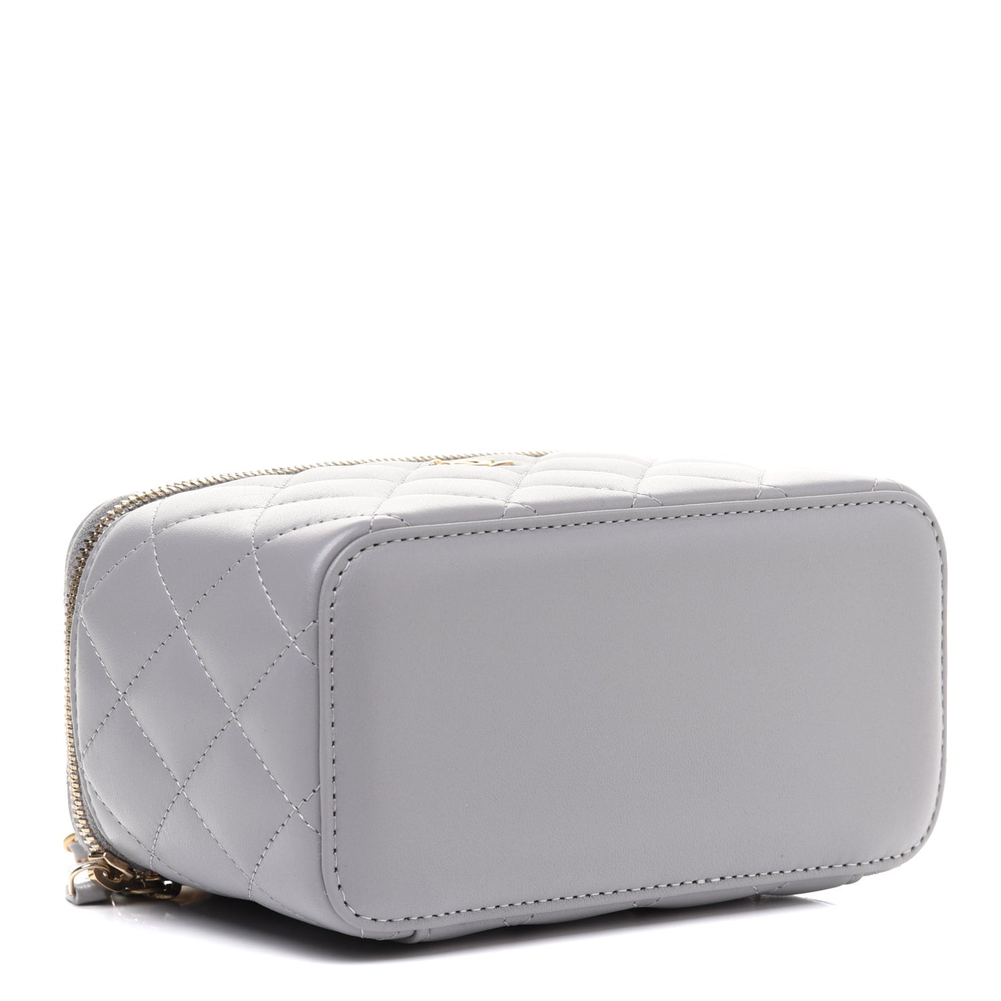Lambskin Quilted Small Pearl Crush Vanity Case With Chain Grey