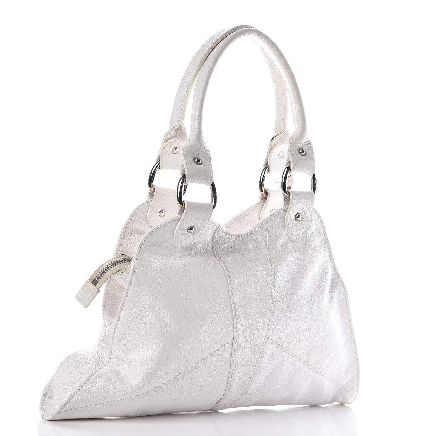 Fendi Laminated Calfskin Small Devil Trapezio Tote White 3 of 16