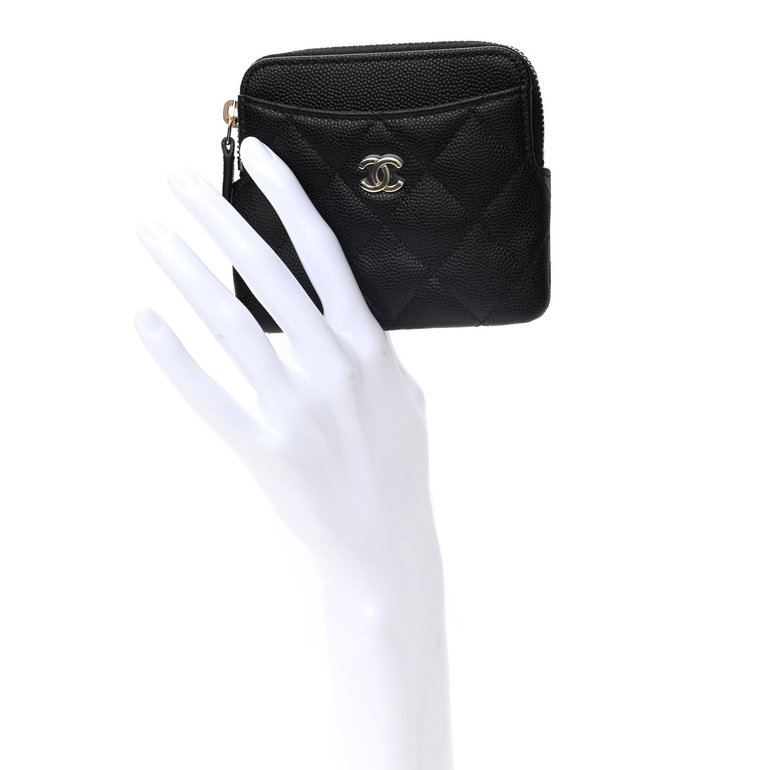Chanel Caviar Quilted Zip Card Holder Wallet Black 2 of 7