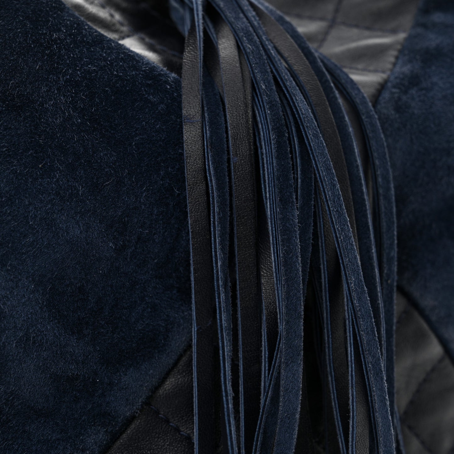 Goatskin Suede Calfskin Quilted Patchwork Drawstring Bag Blue