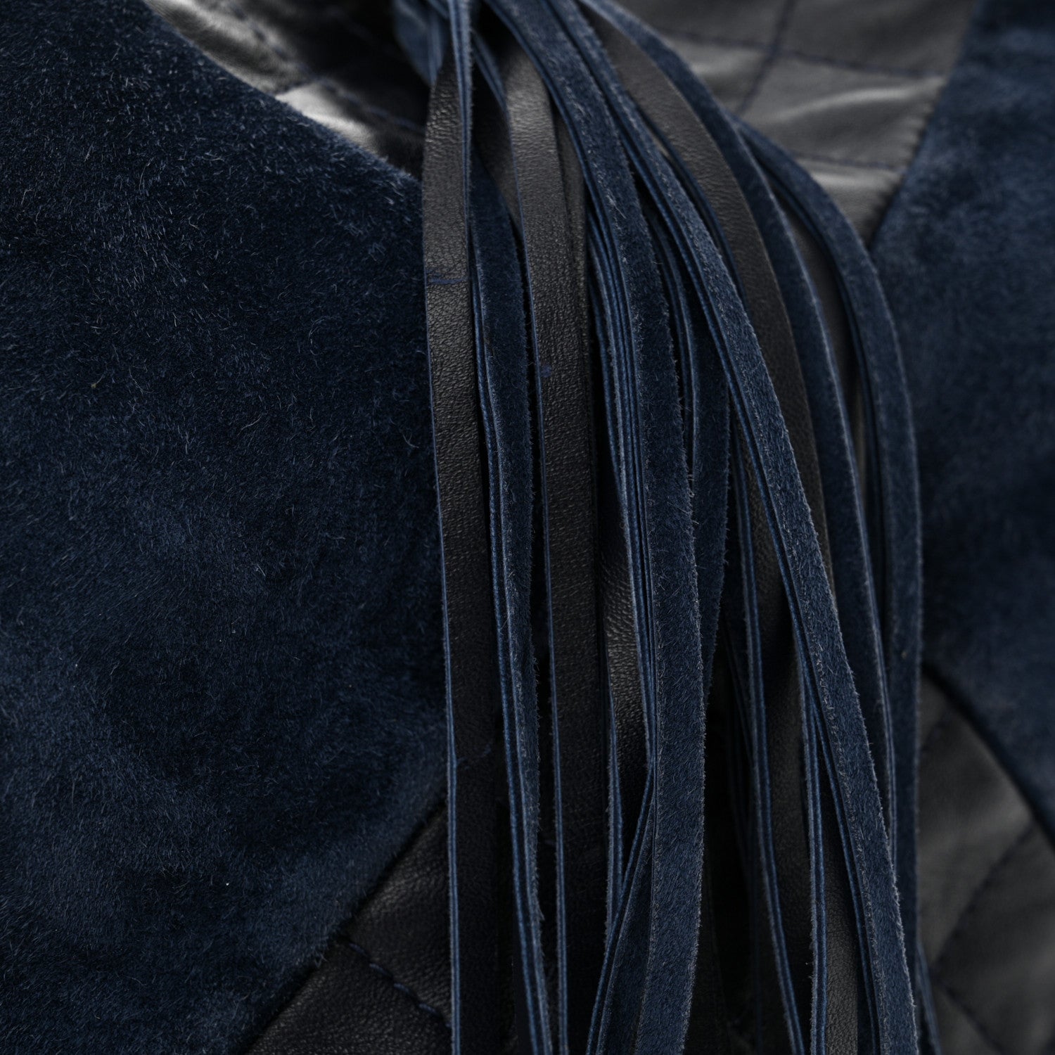 Chanel Goatskin Suede Calfskin Quilted Patchwork Drawstring Bag Blue 14 of 16