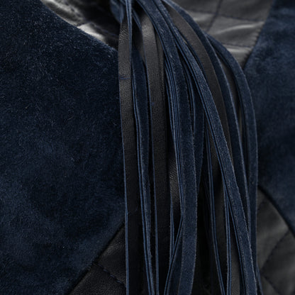 Chanel Goatskin Suede Calfskin Quilted Patchwork Drawstring Bag Blue 14 of 16