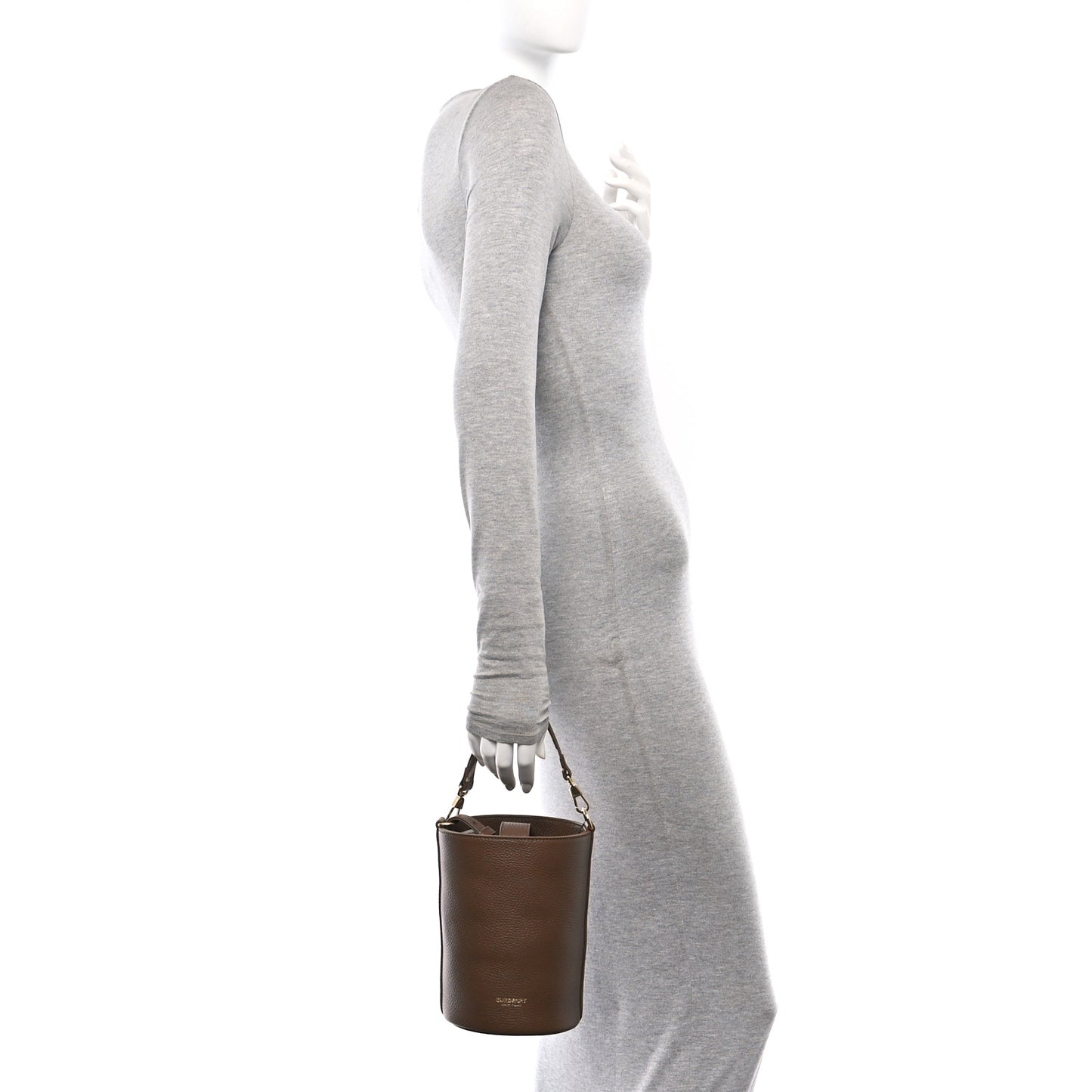 Grainy Calfskin Small Bucket Bag Earth