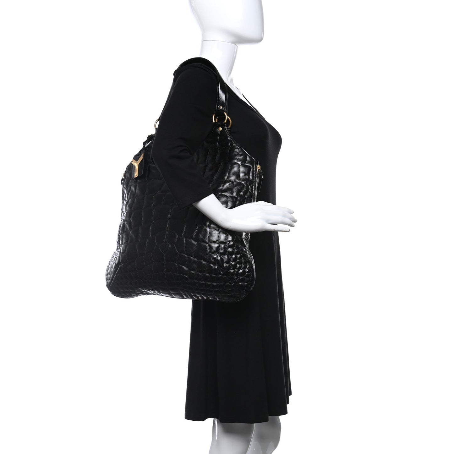 Patent Crocodile Embossed Tribute Tote Black