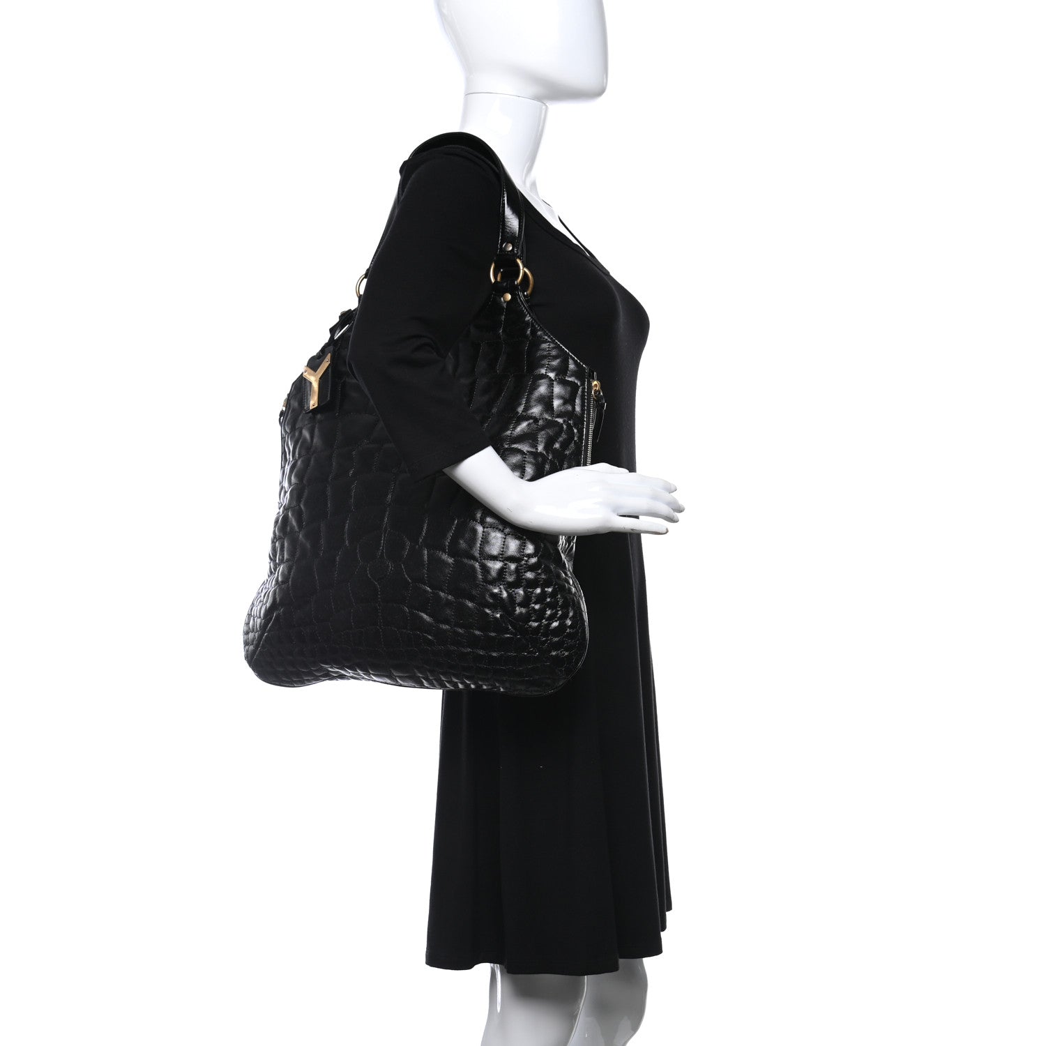 Saint Laurent Patent Crocodile Embossed Tribute Tote Black 2 of 13