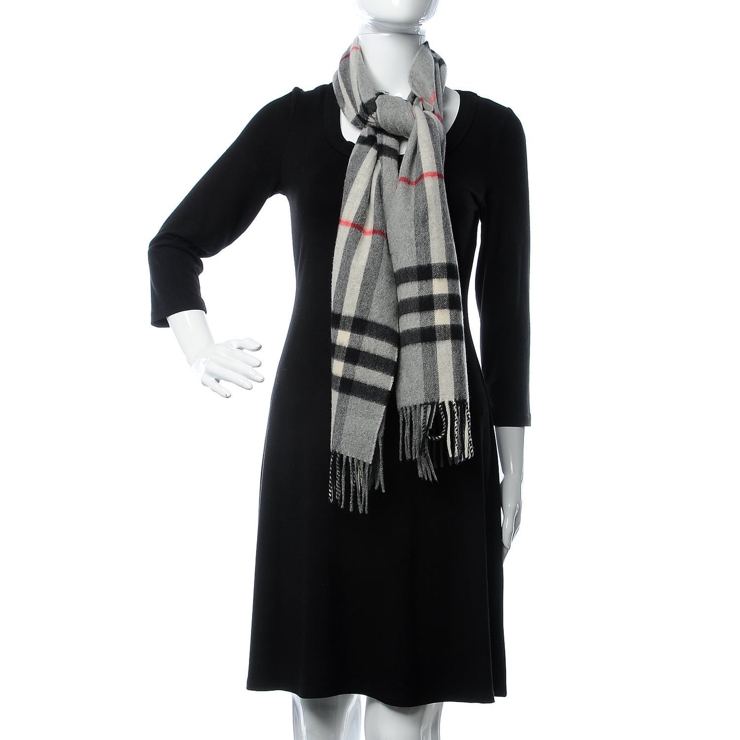 Cashmere Giant Check Fringe Scarf Grey