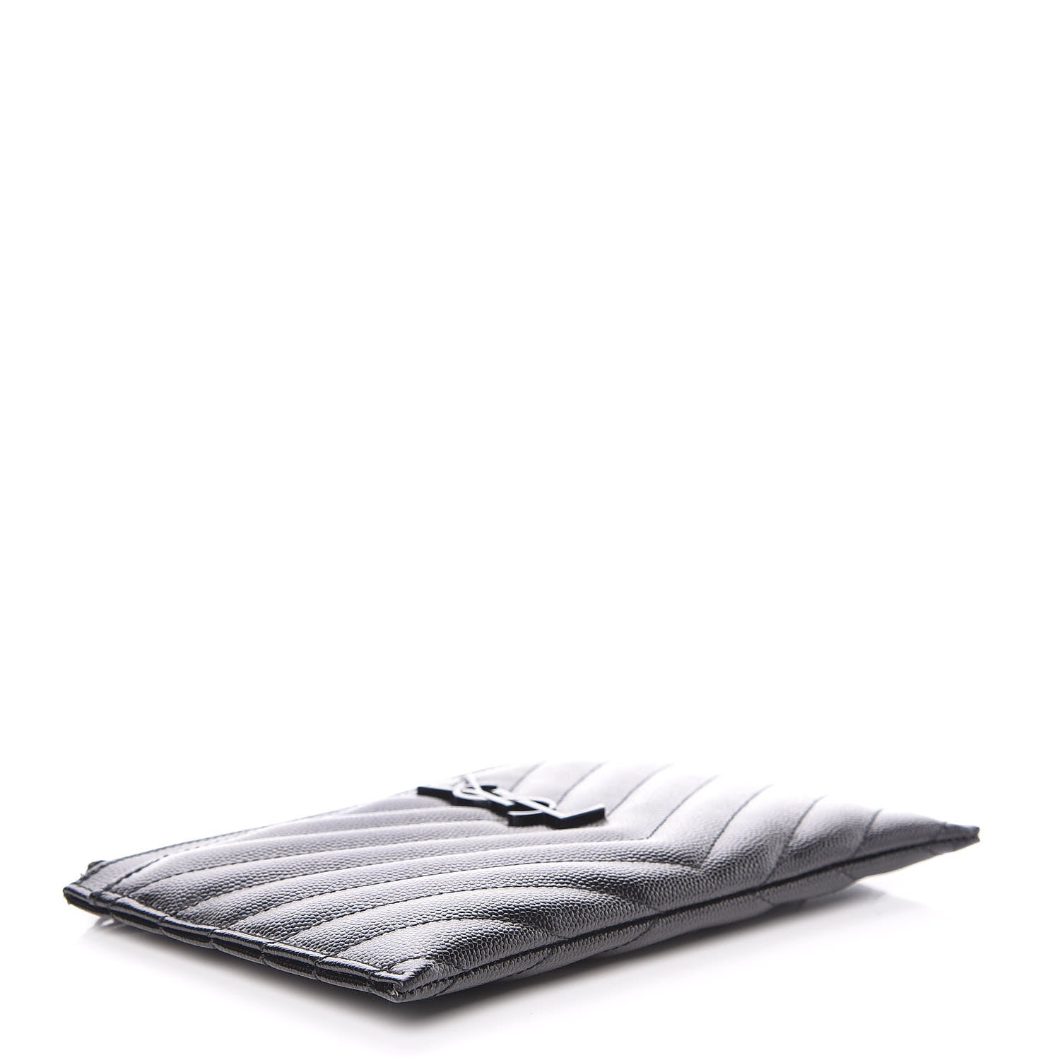 Saint Laurent Grain De Poudre Chevron Monogram Bill Pouch Black 4 of 10