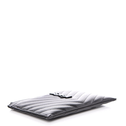 Saint Laurent Grain De Poudre Chevron Monogram Bill Pouch Black 4 of 10