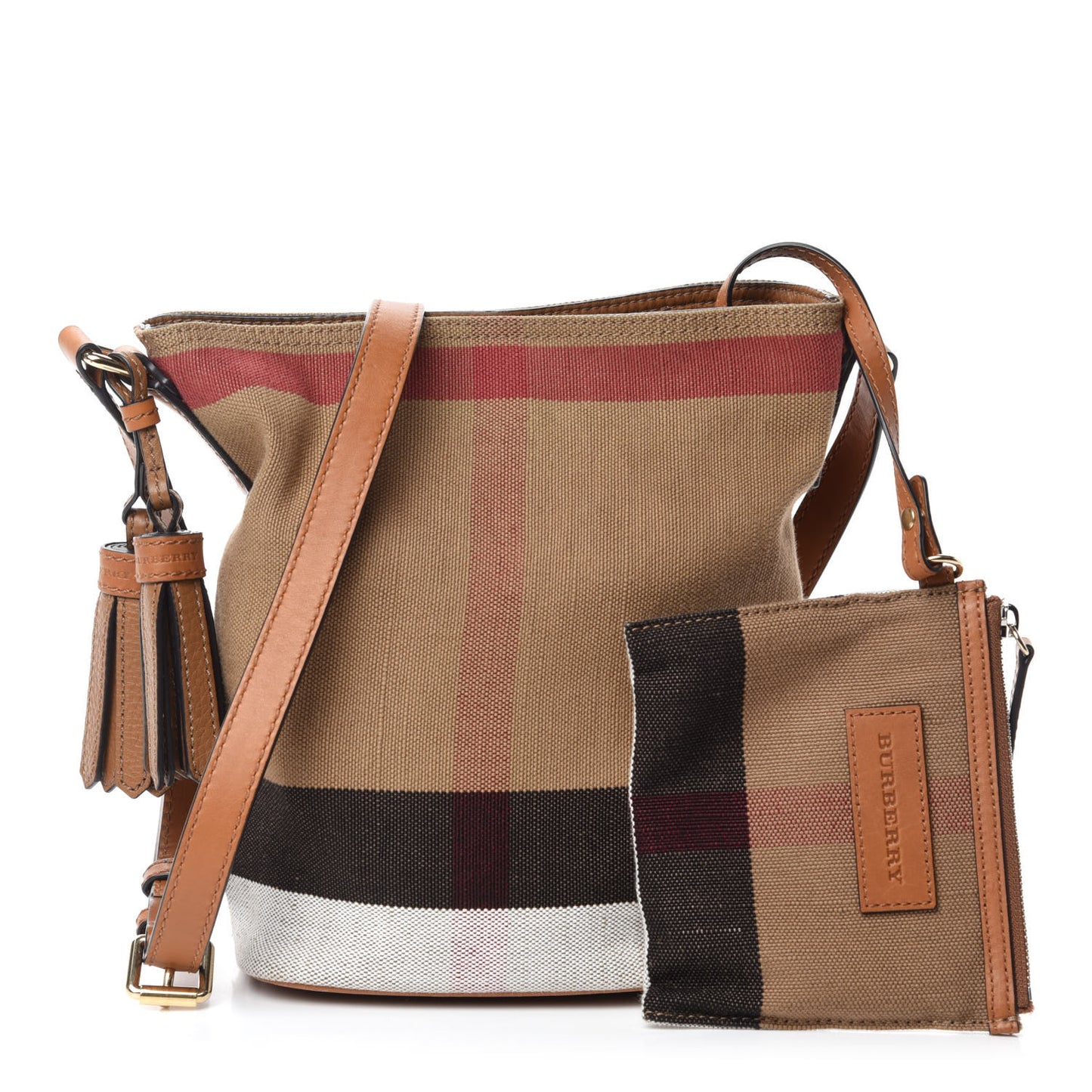 Canvas Check Mini Ashby Tassel Crossbody Saddle Brown