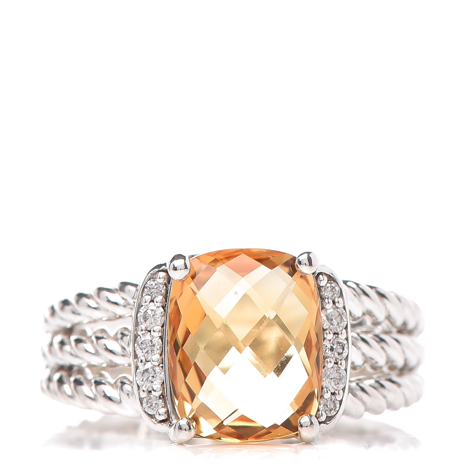 David Yurman Sterling Silver Diamond Citrine 10mm Petite Wheaton Ring 54 6.75 1 of 5
